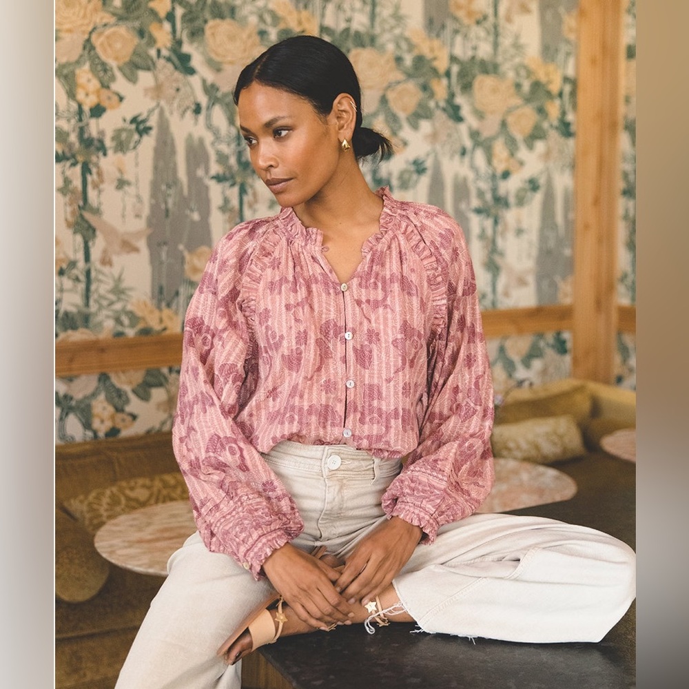 Cleobella Pink Patterned Button-Front Blouse